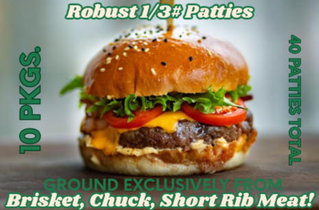 ROBUST 1/3# Ground Beef Patties (10 pkgs) - 100% Grassfed Beef