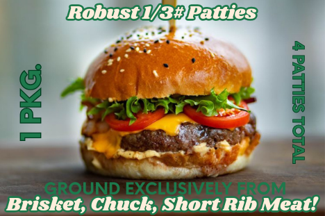 ROBUST 1/3# Ground Beef Patties (1 pkg) - 100% Grassfed Beef