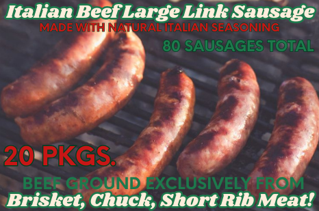 Italian Beef Large Link Sausages (20 pkgs) - 100% Grassfed Beef