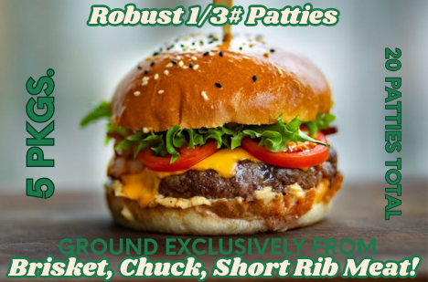 ROBUST 1/3# Ground Beef Patties (5 pkgs) - 100% Grassfed Beef