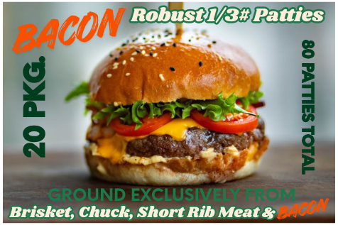 BACON Robust 1/3# Ground Beef Patties (20 pkgs) - 100% Grassfed Beef